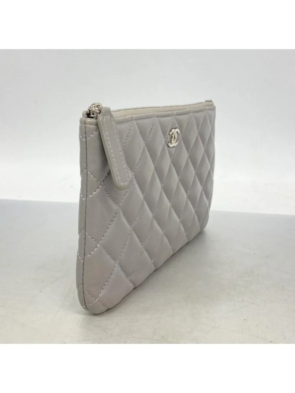 Chanel Wallet Quilted Lambskin Gray Silver